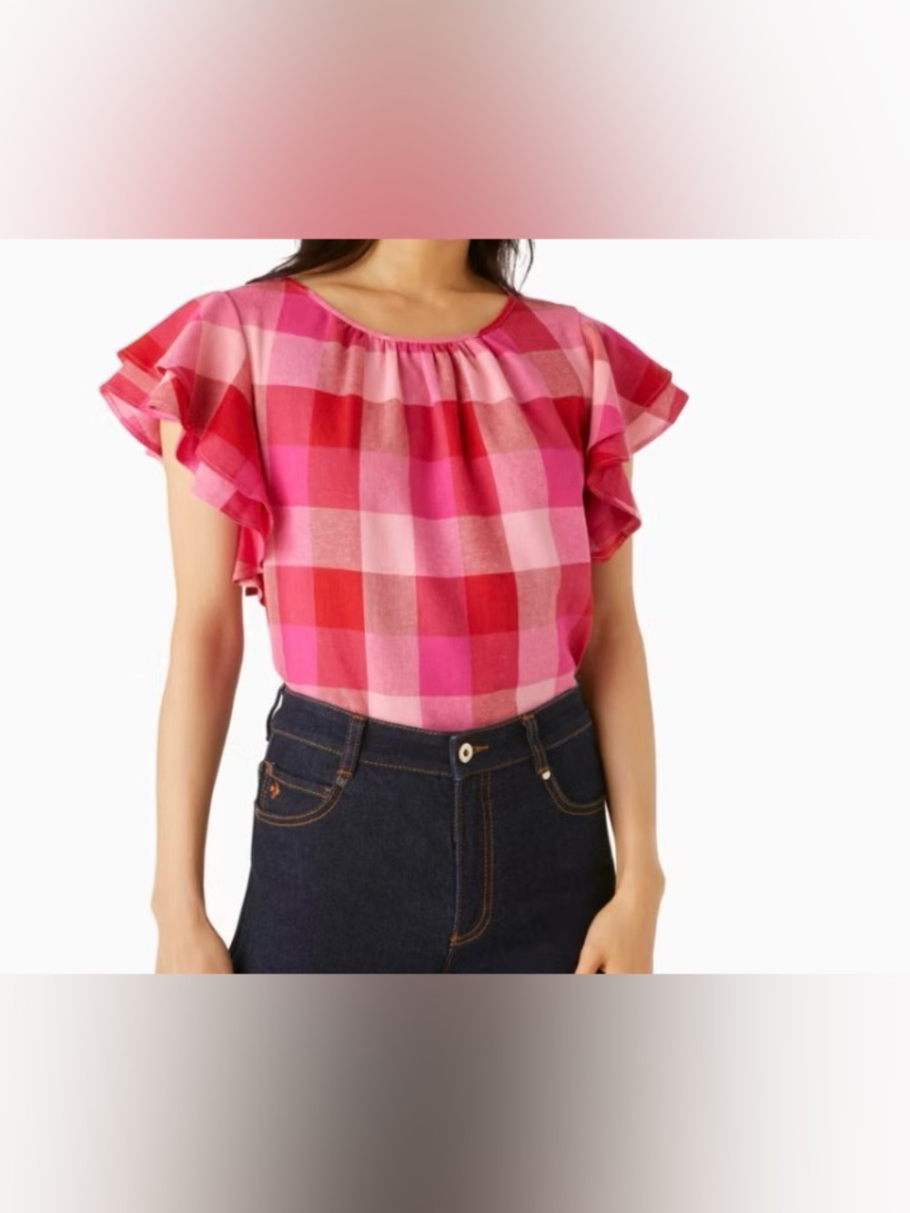 Kate Spade Picnic Woven Flutter-sleeve Top - Linen Blend - M - Deep Hibicus